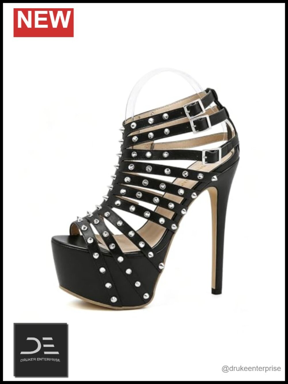 Women's Rivet Platform Stiletto Prom Roman Sandals with Multi Buckle Peep Toe